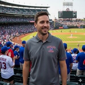 MLB Chicago Cubs Baseball Performance Polo Shirt Men‎ Unisex Medium Gray Wrigley